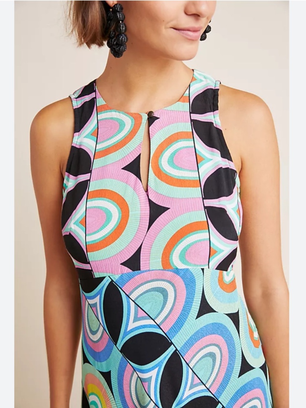 Anthropologie Kenzie Asymmetrical Midi Dress 12 retro geometric print colorful